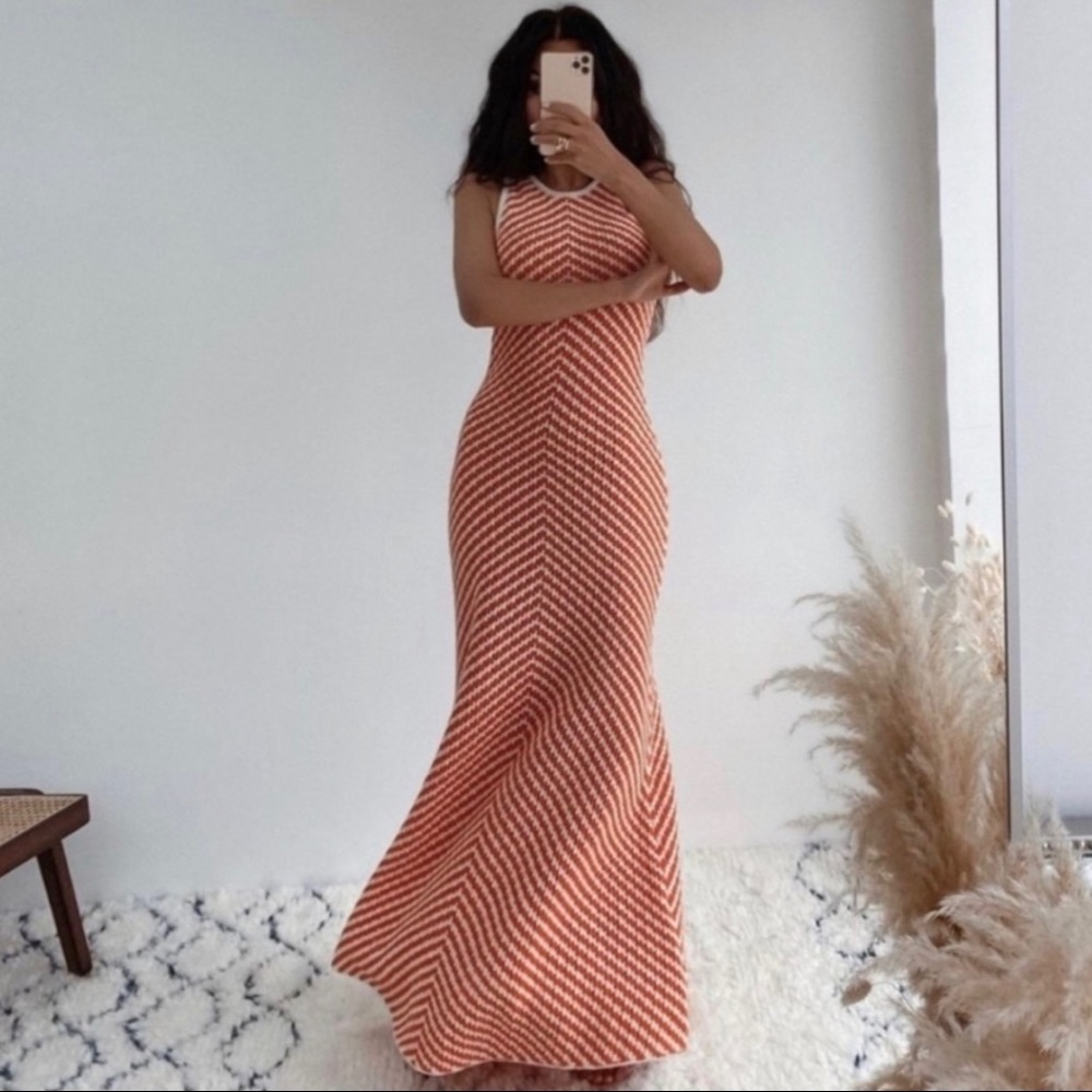 Zara Orange and White Chevron Maxi Dress